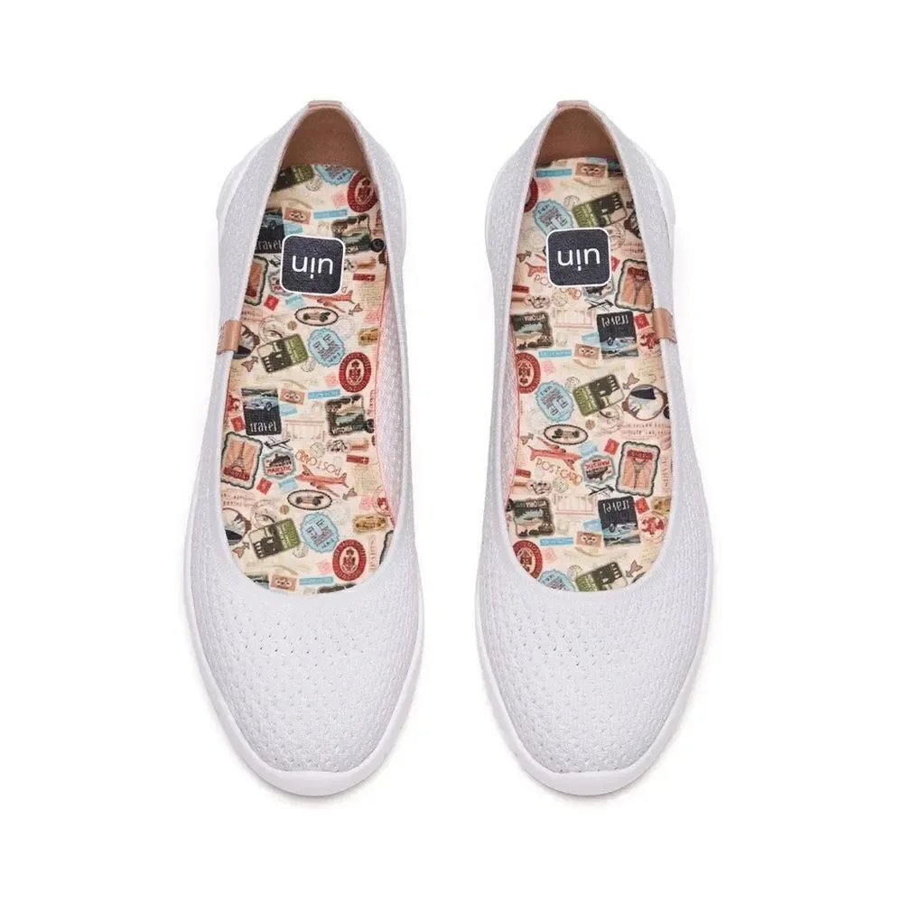 UIN Women's Ballet Slip On Casual Comfort Shoes (Pure White Knitted Menorca III)